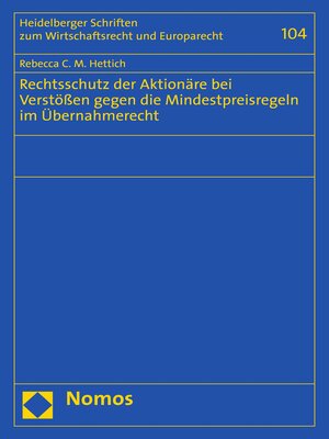 cover image of Rechtsschutz der Aktionäre bei Verstößen gegen die Mindestpreisregeln im Übernahmerecht